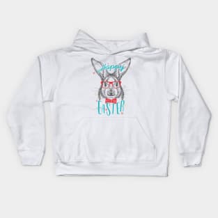 Cute Happy Easter egg geek rabbit Kids Hoodie